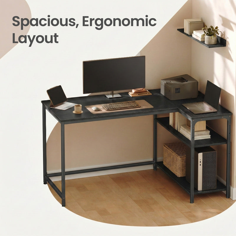 L Shaped Corner Computer Desk with Adjustable Shelves for Gaming Office by Vasagle VASAGLE