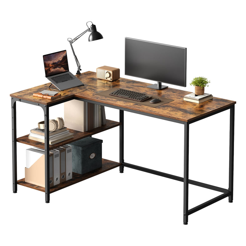 Corner Computer Desk with Adjustable Storage Shelves, L Shaped Gaming Table for Office VASAGLE