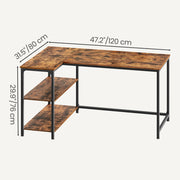 Corner Computer Desk with Adjustable Storage Shelves, L Shaped Gaming Table for Office VASAGLE