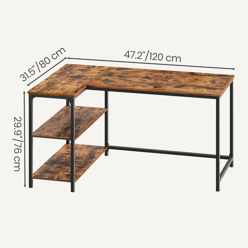 Corner Computer Desk with Adjustable Storage Shelves, L Shaped Gaming Table for Office VASAGLE