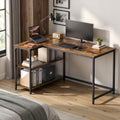 Corner Computer Desk with Adjustable Storage Shelves, L Shaped Gaming Table for Office VASAGLE