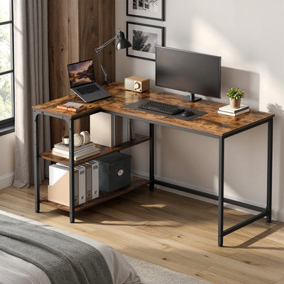 Corner Computer Desk with Adjustable Storage Shelves, L Shaped Gaming Table for Office VASAGLE