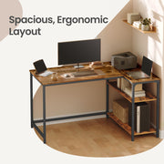 Corner Computer Desk with Adjustable Storage Shelves, L Shaped Gaming Table for Office VASAGLE