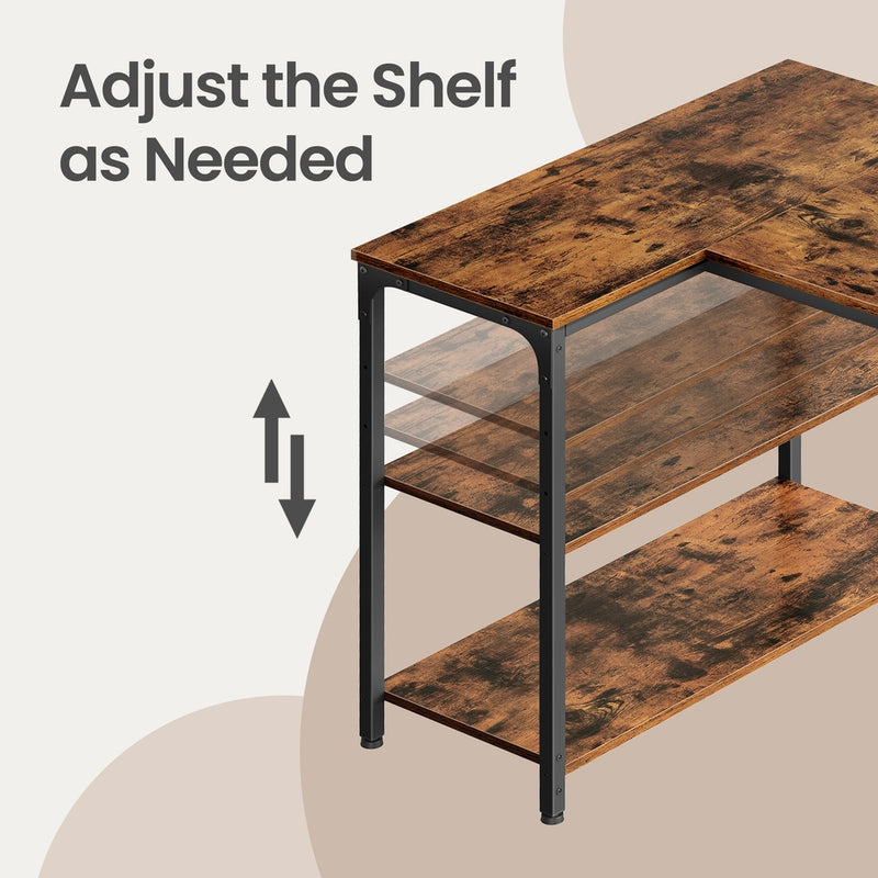Corner Computer Desk with Adjustable Storage Shelves, L Shaped Gaming Table for Office VASAGLE