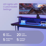 Gaming Computer Desk with Power Outlets LED Lights and Monitor Shelf by Vasagle