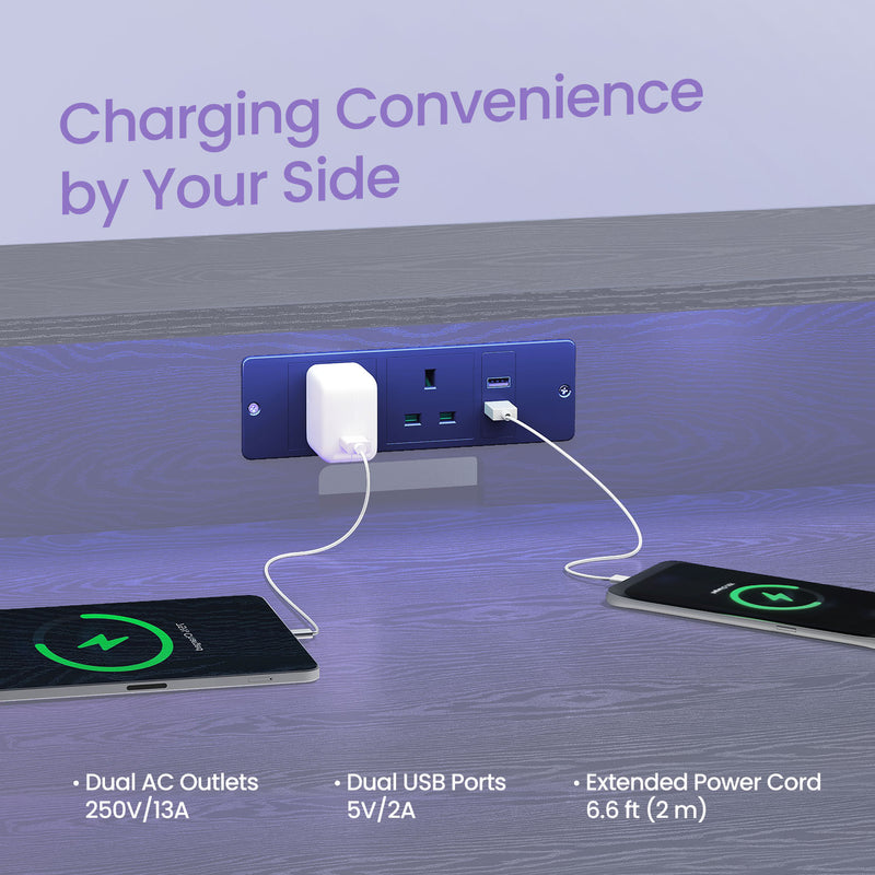 Gaming Computer Desk with Power Outlets LED Lights and Monitor Shelf by Vasagle