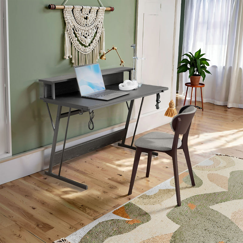 Gaming Computer Desk with Power Outlets LED Lights and Monitor Shelf by Vasagle