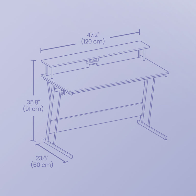Gaming Computer Desk with Power Outlets LED Lights and Monitor Shelf by Vasagle