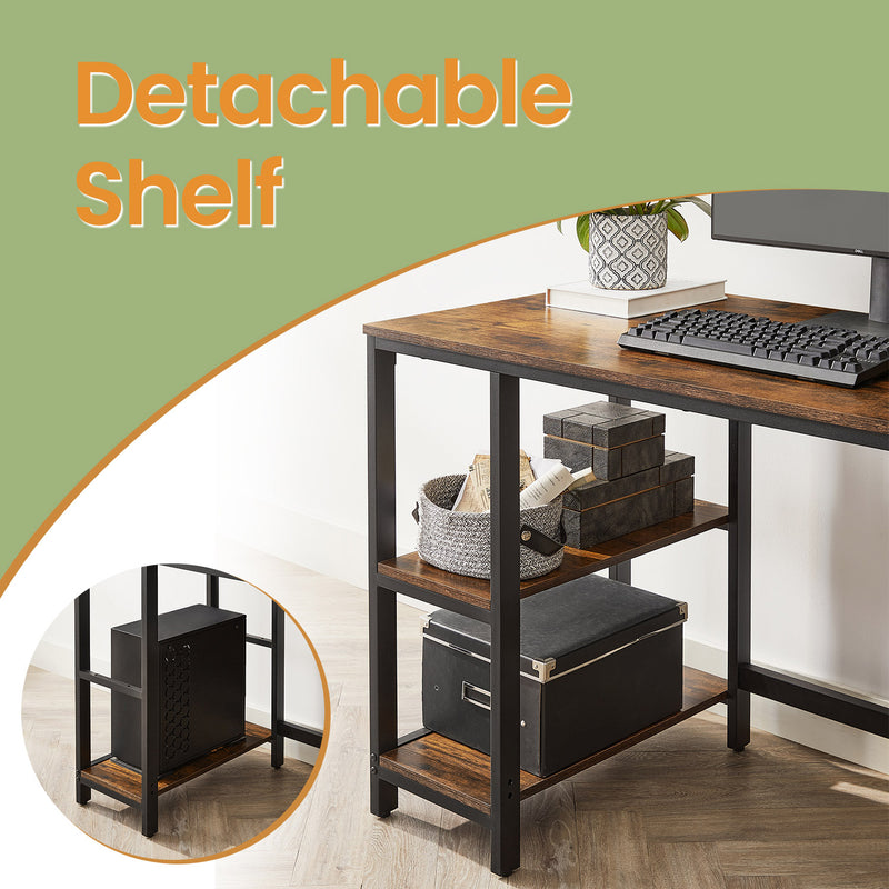 Rustic Brown Computer Desk with Adjustable Shelves 47 Inch Wide for Home Office by Vasagle