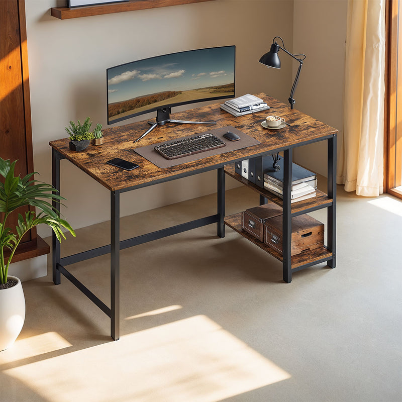 Rustic Brown Computer Desk with Adjustable Shelves 47 Inch Wide for Home Office by Vasagle