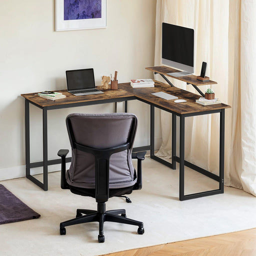 L Shaped Computer Desk with Monitor Stand for Home Office Study or Gaming by Vasagle