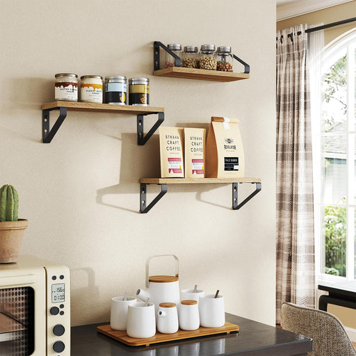 Set of 3 Wall Mounted Floating Shelves with Dual Mounting Options for Storage by Vasagle