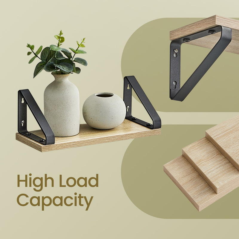 Set of 3 Wall Mounted Floating Shelves with Dual Mounting Options for Storage by Vasagle