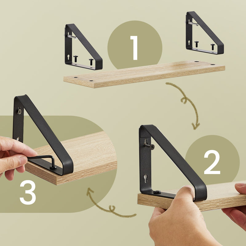 Set of 3 Wall Mounted Floating Shelves with Dual Mounting Options for Storage by Vasagle