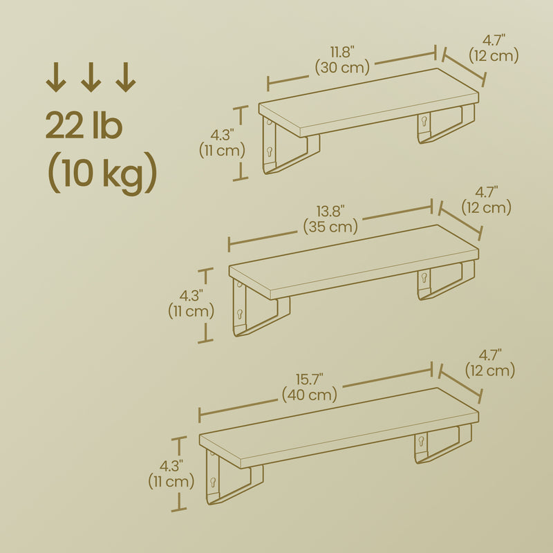 Set of 3 Wall Mounted Floating Shelves with Dual Mounting Options for Storage by Vasagle