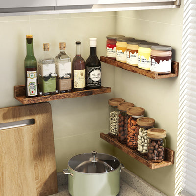 Set of 3 Wooden Floating Wall Shelves with Raised Edges for Storage and Display by Vasagle VASAGLE