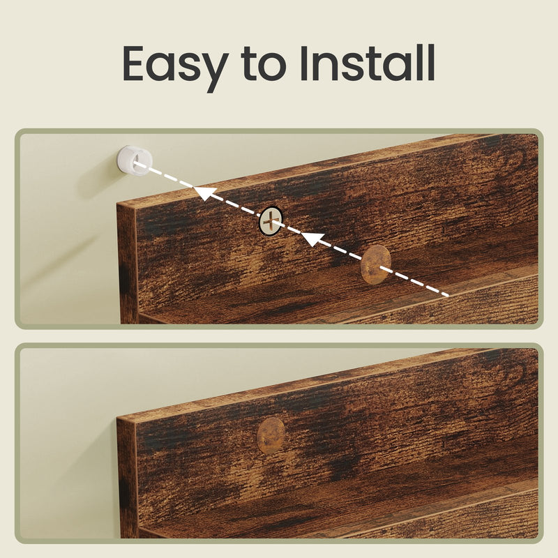 Set of 3 Wooden Floating Wall Shelves with Raised Edges for Storage and Display by Vasagle VASAGLE