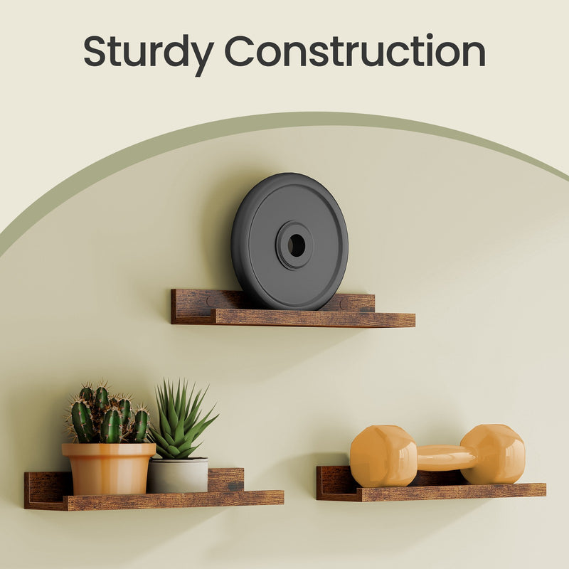 Set of 3 Wooden Floating Wall Shelves with Raised Edges for Storage and Display by Vasagle VASAGLE