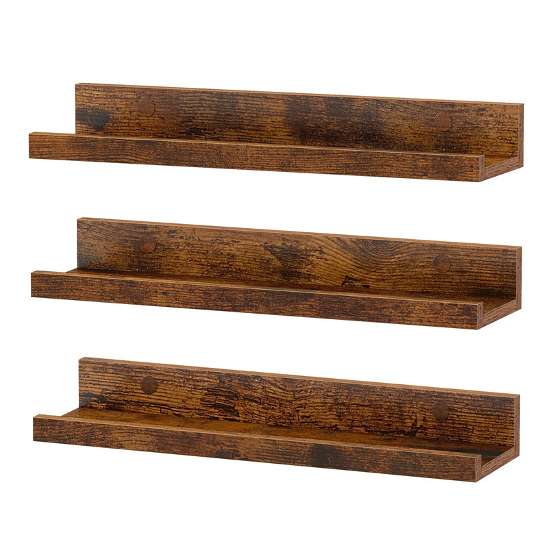 Set of 3 Wooden Floating Wall Shelves with Raised Edges for Storage and Display by Vasagle VASAGLE