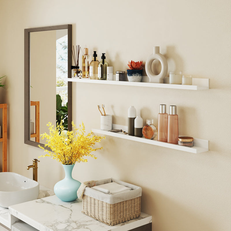 Set of 2 Floating Wall Shelves with Front Edge for Photos and Decor by Songmics