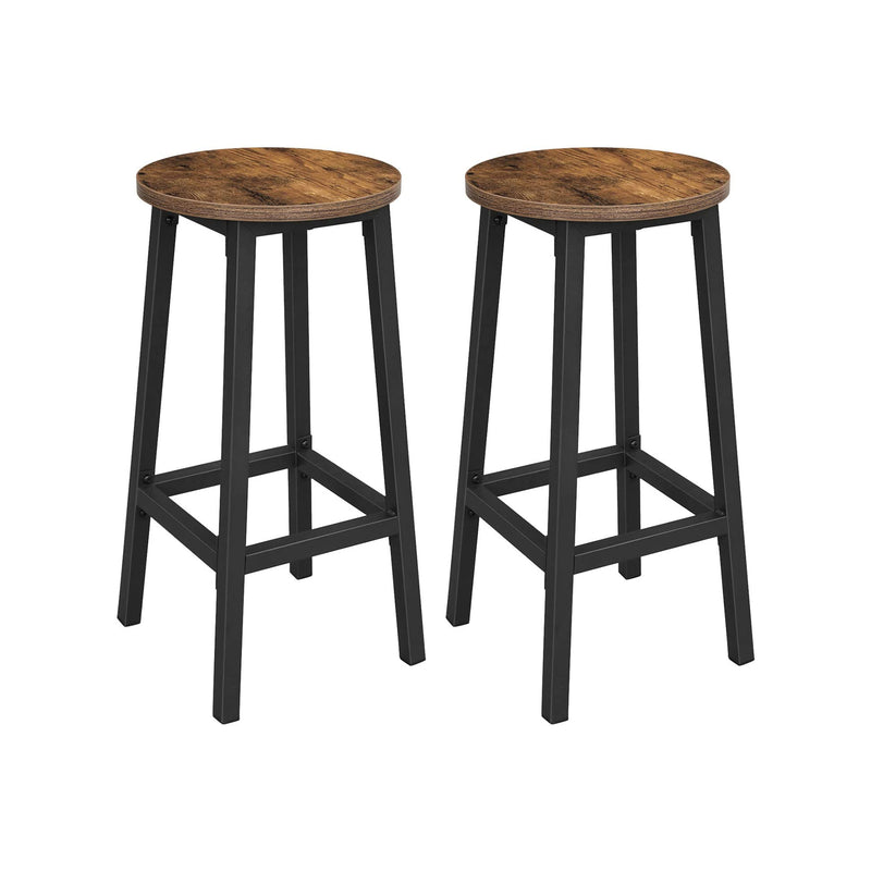 Set of 2 Kitchen Bar Stools with Steel Frame Rustic Brown & Black by VASAGLE