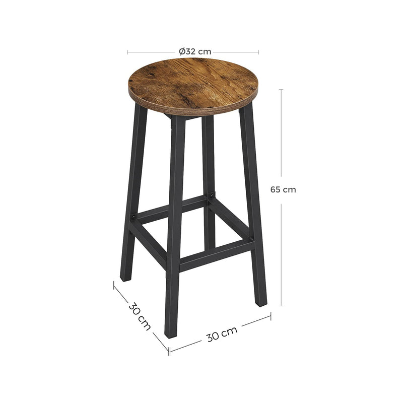 Set of 2 Kitchen Bar Stools with Steel Frame Rustic Brown & Black by VASAGLE