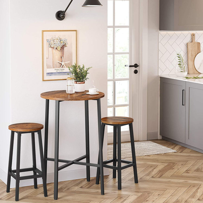 Set of 2 Kitchen Bar Stools with Steel Frame Rustic Brown & Black by VASAGLE