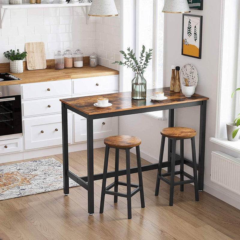 Set of 2 Kitchen Bar Stools with Steel Frame Rustic Brown & Black by VASAGLE