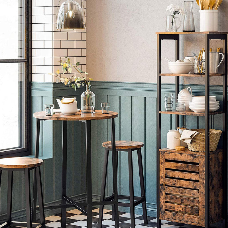 Set of 2 Kitchen Bar Stools with Steel Frame Rustic Brown & Black by VASAGLE