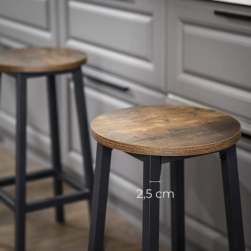 Set of 2 Kitchen Bar Stools with Steel Frame Rustic Brown & Black by VASAGLE