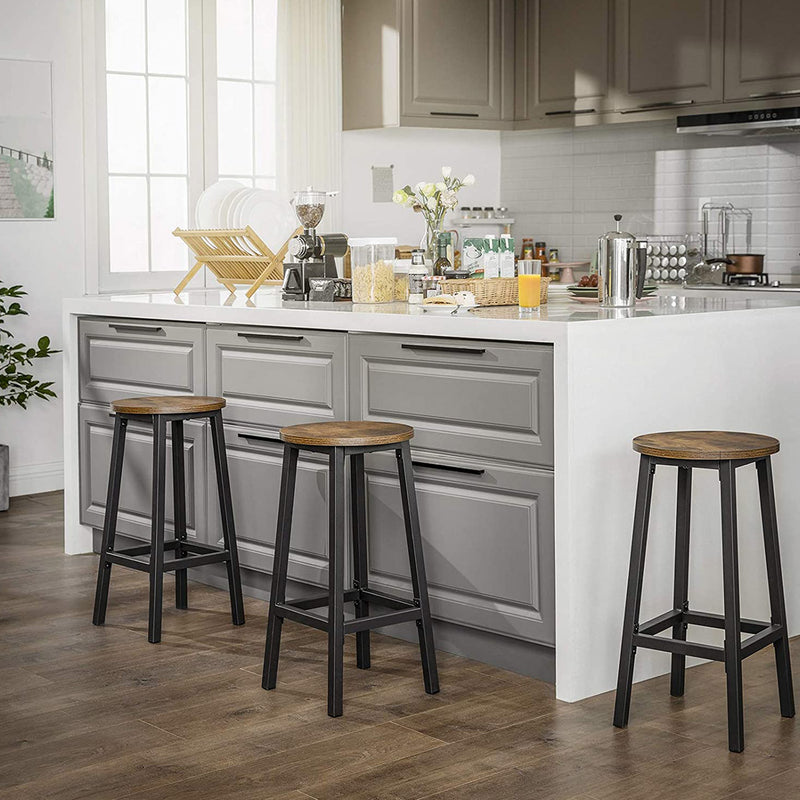 Set of 2 Kitchen Bar Stools with Steel Frame Rustic Brown & Black by VASAGLE