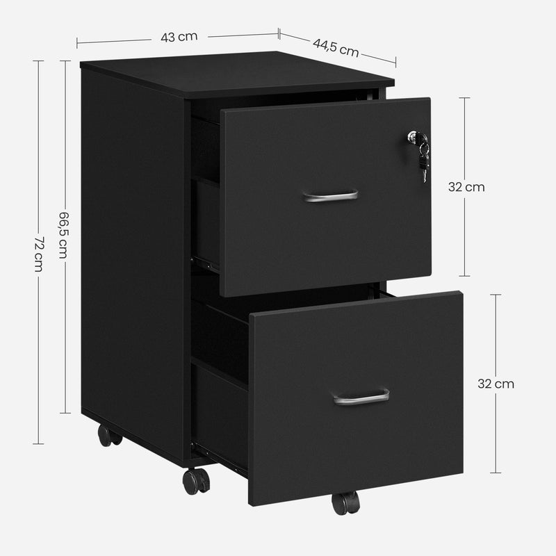 Black 2 Drawer Locking File Cabinet for Home Office Organisation and Storage by Vasagle