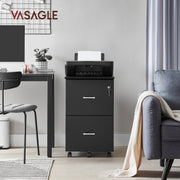 Black 2 Drawer Locking File Cabinet for Home Office Organisation and Storage by Vasagle