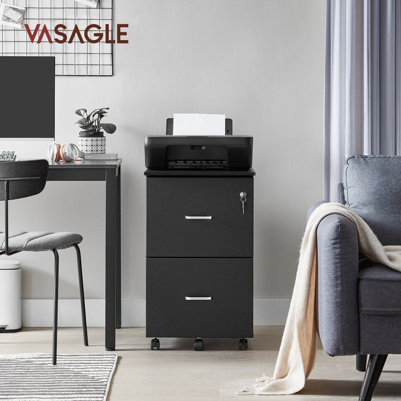 Black 2 Drawer Locking File Cabinet for Home Office Organisation and Storage by Vasagle