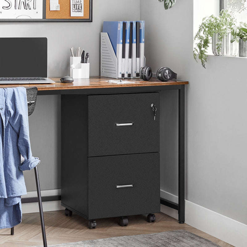 Black 2 Drawer Locking File Cabinet for Home Office Organisation and Storage by Vasagle