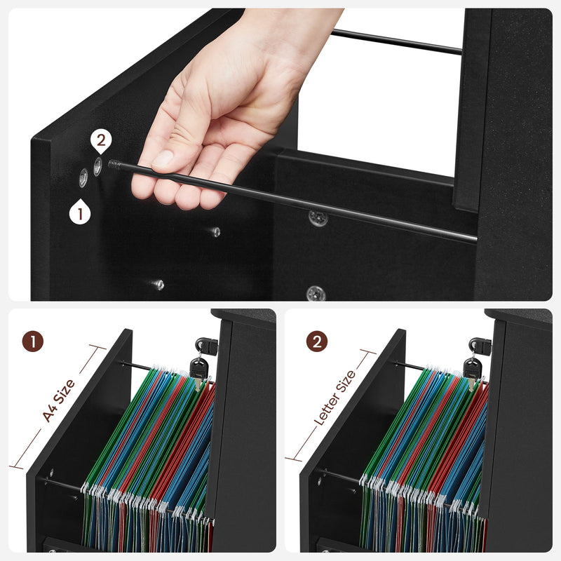 Black 2 Drawer Locking File Cabinet for Home Office Organisation and Storage by Vasagle