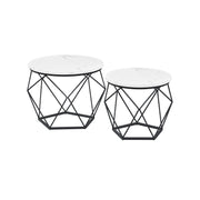 Set of 2 Round Coffee Tables in Cloud White and Ink Black for Living Room by Vasagle