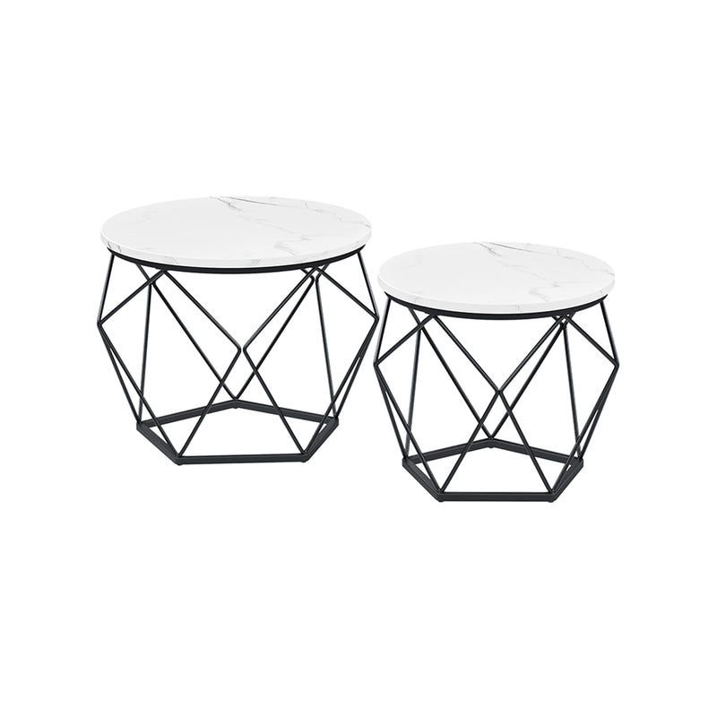 Set of 2 Round Coffee Tables in Cloud White and Ink Black for Living Room by Vasagle