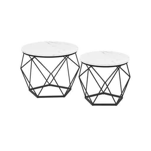 Set of 2 Round Coffee Tables in Cloud White and Ink Black for Living Room by Vasagle