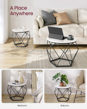 Set of 2 Round Coffee Tables in Cloud White and Ink Black for Living Room by Vasagle