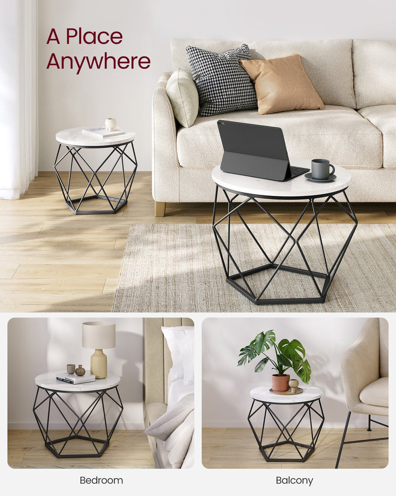 Set of 2 Round Coffee Tables in Cloud White and Ink Black for Living Room by Vasagle