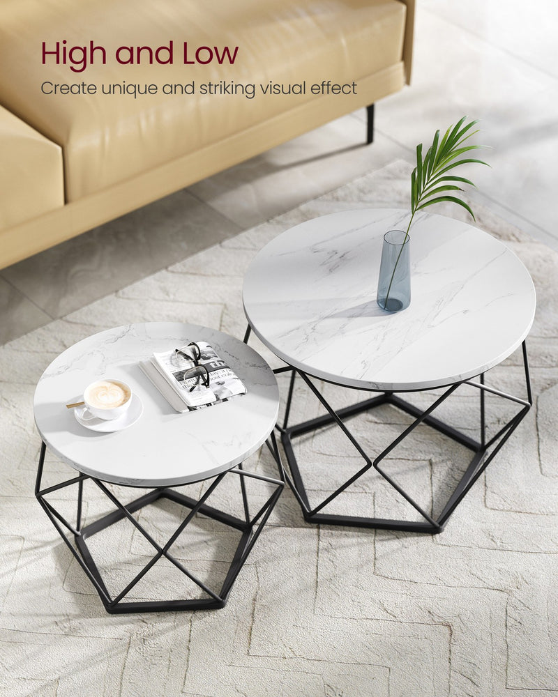 Set of 2 Round Coffee Tables in Cloud White and Ink Black for Living Room by Vasagle