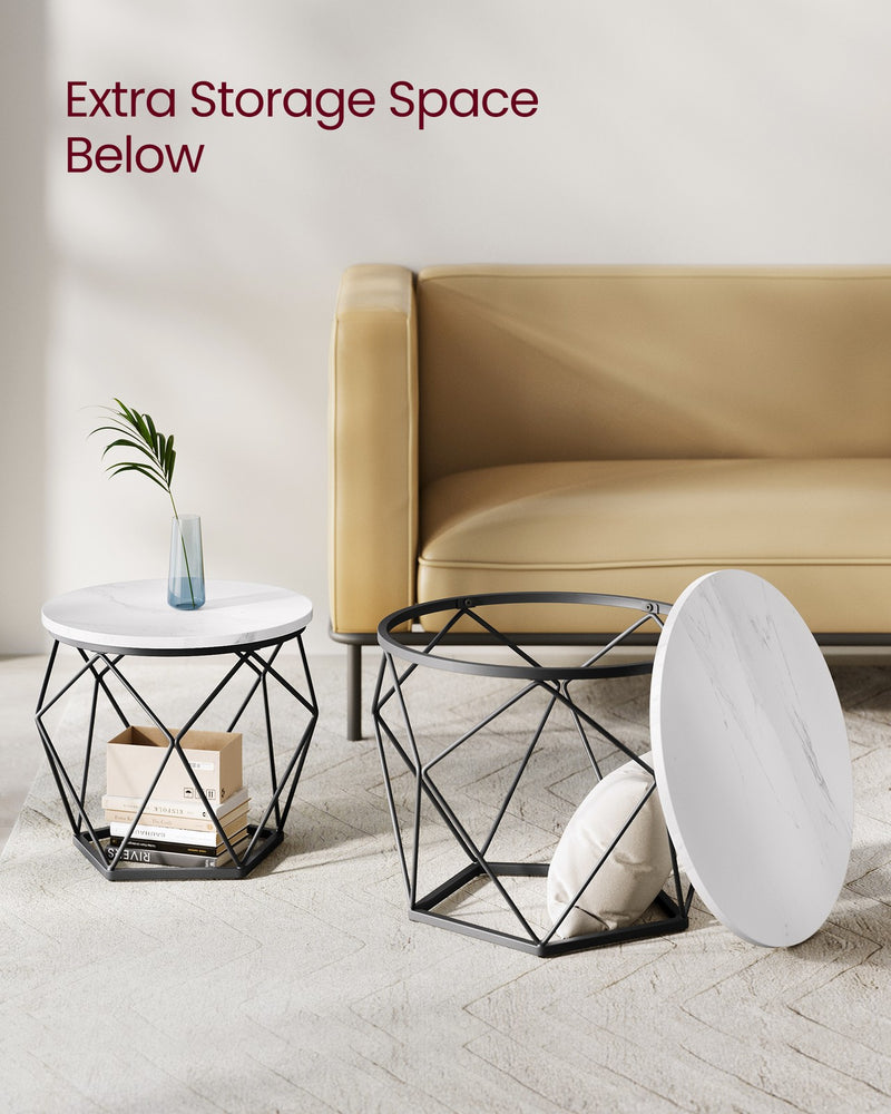 Set of 2 Round Coffee Tables in Cloud White and Ink Black for Living Room by Vasagle