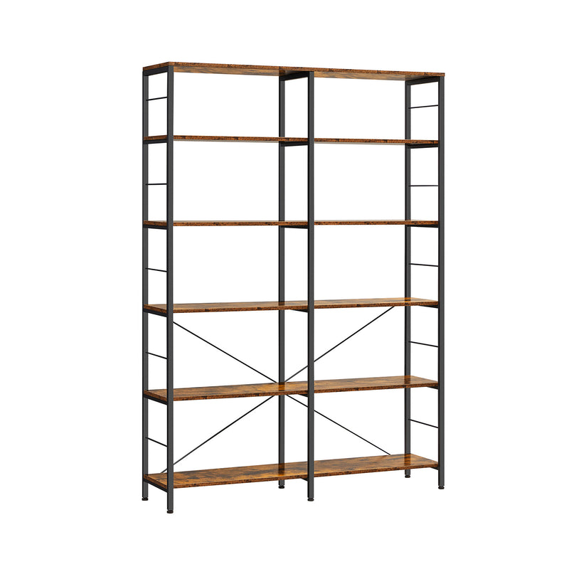6 Tier Industrial Bookshelf Rustic Brown and Black with Open Shelves for Home Office by Vasagle