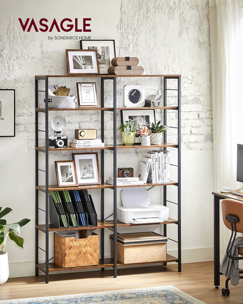 6 Tier Industrial Bookshelf Rustic Brown and Black with Open Shelves for Home Office by Vasagle
