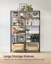 6 Tier Industrial Bookshelf Rustic Brown and Black with Open Shelves for Home Office by Vasagle