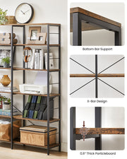 6 Tier Industrial Bookshelf Rustic Brown and Black with Open Shelves for Home Office by Vasagle