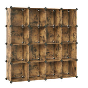 Rustic brown 16-cube plastic storage unit in a 4 by 4 square layout by Songmics
