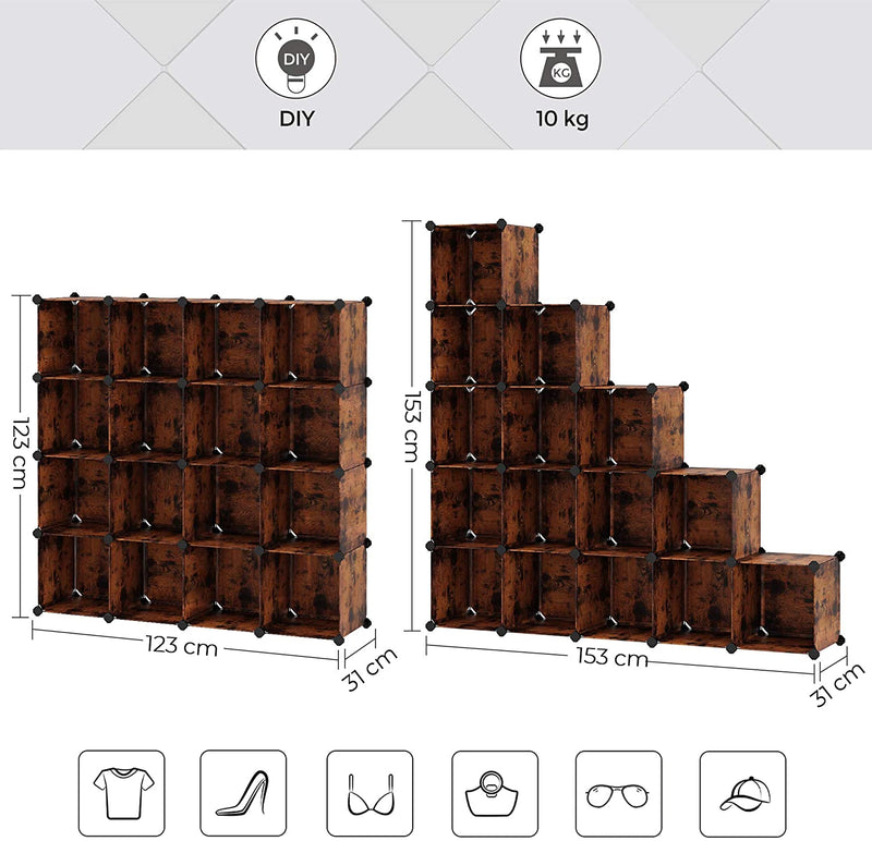 Diagram of the cube unit at 123 x 31 x 123 cm square and 153 x 31 x 153 cm staircase by Songmics