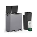 Dual Compartment Rubbish Bin 2 x 30L with 15 Bags Slate Grey Space Saving Design by Songmics